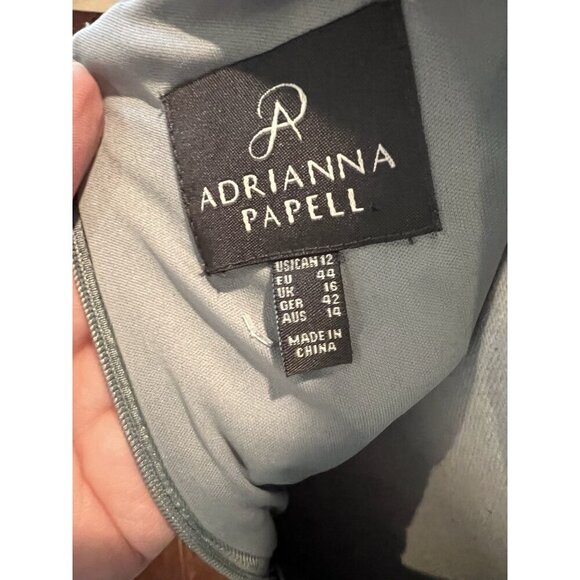 Adrianna Papell Dress Size 12 Grayish-Sage Green w/Gold Shimmer Lace Overlay - Picture 9 of 10